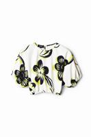 Gebloemde cropped blouse - WHITE - M - thumbnail