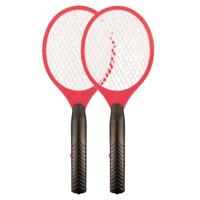 Vliegenmepper - 2x - elektrisch - rood - 46 cm - kunststof - op batterijen - anti-insecten