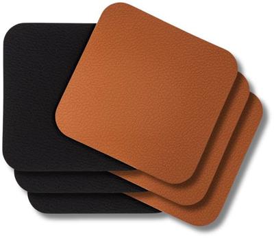 Cookinglife Onderzetters - Vegan leer - Zwart / Cognac - dubbelzijdig - 10 x 10 cm - 6 stuks