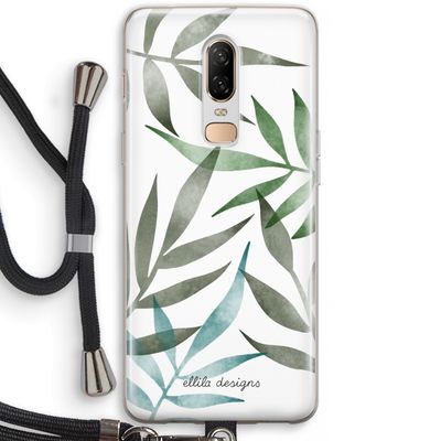 Tropical watercolor leaves: OnePlus 6 Transparant Hoesje met koord