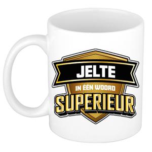 Naam mok Jelte - wit - Superieur - keramiek - 300 ml - cadeau collega beker