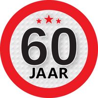 60 jaar leeftijd sticker rond 9 cm verjaardag versiering - thumbnail