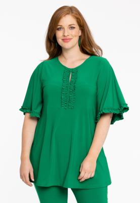 Yoek Tuniek flare met ruches | Groen | Maat 50/52