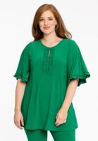 Yoek Tuniek flare met ruches | Groen | Maat 50/52