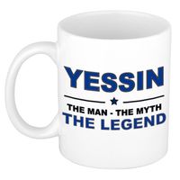 Naam cadeau mok/ beker Yessin The man, The myth the legend 300 ml - Naam mokken