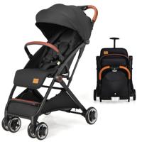 Opvouwbare Kinderwagen Wandelwagen met Verstelbare Rugleuning en Kap Babywagen met Bekerhouder 5-Punts Gordel (Zwart)