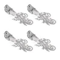 Kerstboomversiering Vogels - 4x stuks - 15 cm - Zilveren glitter - op clip