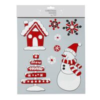 1x stuks velletjes raamstickers sneeuwversiering rood/wit 34,5 cm