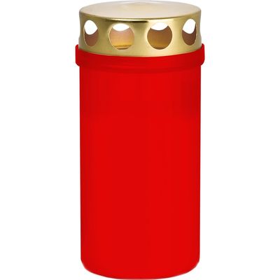 Grafkaars/gedenklicht - rood - kunststof - met deksel - 6 x 12,6 cm - 2 dagen