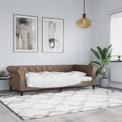 Slaapbank 90x200 cm kunstleer cappuccinokleurig