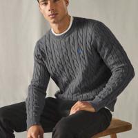 Bon&Bon Jersey de Manga Larga para Hombre en Lana Peinada Verde Gris Oscuro / XL