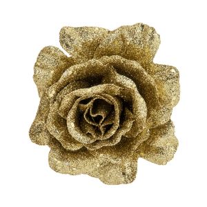 1x stuks decoratie bloemen roos goud glitter op clip 10 cm   -