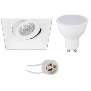 LED Spot Set - Pragmi Nivas Pro - GU10 Fitting - Inbouw Vierkant - Mat Wit - 4W - Helder/Koud Wit 6400K - Trimless - Kantelbaar - 150mm