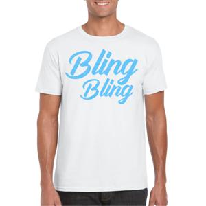 Verkleed T-shirt voor heren - bling - wit - blauw glitter - glitter and glamour - carnaval