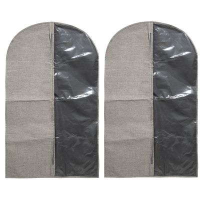 Set van 2x stuks kleding/beschermhoezen polyester/katoen grijs 100 cm inclusief kledinghangers