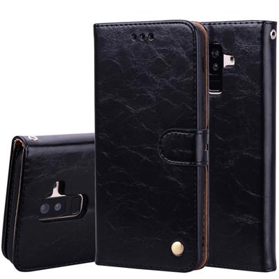 Zakelijke stijl olie Wax textuur horizontale Flip leren Case voor Galaxy A6 Plus (2018) met houder & kaartsleuven & portemonnee (zwart)