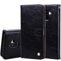 Zakelijke stijl olie Wax textuur horizontale Flip leren Case voor Galaxy A6 Plus (2018) met houder & kaartsleuven & portemonnee (zwart)