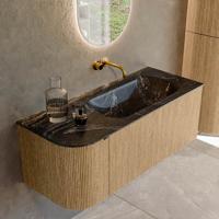 Badmeubel Mondiaz Kurve-Dlux | 115 cm | Meubelkleur Oak | Wastafelkleur Lava | Solid surface | Rechts spoelbak | Zonder kraangat(en) Badmeubel Mondiaz Kurve-Dlux | 115 cm | Meubelkleur Oak | Wastafelkleur Lava | Solid surface | Rechts spoelbak | Zonder kraangat(en)