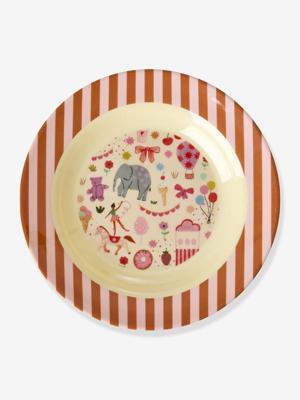 Melamine kinderkom FUN FAIR PINK 250 ml rice rood, gestreept