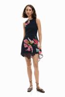 Asymmetrische bloemenjurk - BLACK - L