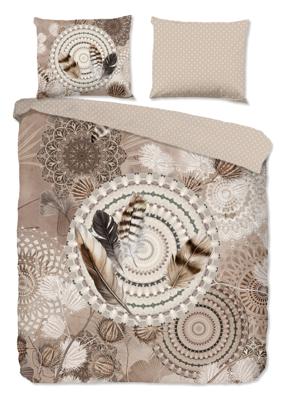 HIP Dekbedovertrek "mandala&apos;s en veren" - Taupe - (200x200/220 cm) - Katoen Flanel