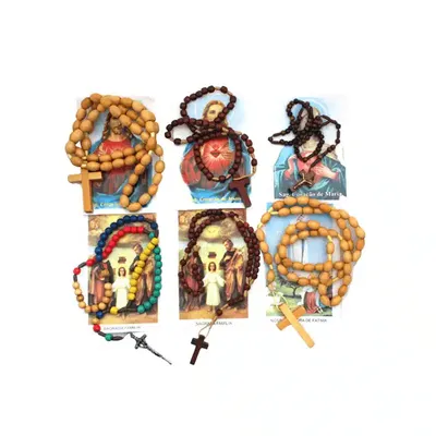 Houten Rozenkransen met Gebedskaarten (Set van 6)