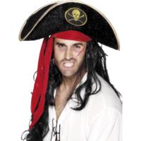 Piratenhoed - zwart / goud - piratenfeest - verkleden - feestartikelen - Jack Sparrow