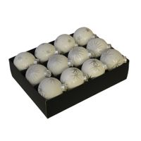 12x Luxe glazen sneeuwvlokken/sterren kerstballen wit 7,5 cm