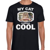 Auto rijdende kat katten / poezen t-shirt my cat is serious cool zwart voor heren