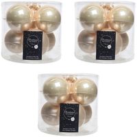 18x Licht parel/champagne glazen kerstballen 8 cm glans en mat - thumbnail