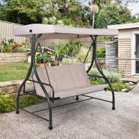 2-In-1 Bed en 3-Zits Tuinschommel met Verstelbaar Kanteldak en Metalen Frame Ergonomische Rugleuning voor Terras Tuin en Balkon