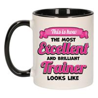 Cadeau koffie/thee mok trainer/coach - excellent trainer - zwart - keramiek - 300 ml
