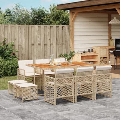 11-delige Tuinset met kussens poly rattan beige