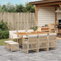 11-delige Tuinset met kussens poly rattan beige
