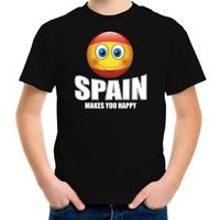 Spain makes you happy landen t-shirt Spanje zwart voor kinderen met Emoticon