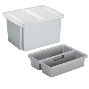 Sunware opslagbox kunststof 32 liter lichtgrijs 45 x 36 x 24 cm met deksel en organiser tray