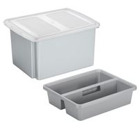 Sunware opslagbox kunststof 32 liter lichtgrijs 45 x 36 x 24 cm met deksel en organiser tray - thumbnail