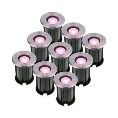 HOFTRONIC SMART Set van 9 Maisy Smart LED Grondspot voor buiten - WiFi - Roestvrij staal - RGBWW - IP67 straal waterdicht - 3 jaar garantie