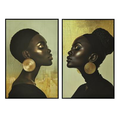 Schilderij Home ESPRIT Zwart Gouden 83 x 4 x 123 cm (2 Stuks)