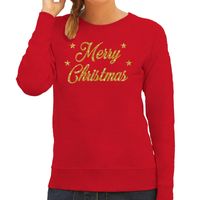 Kersttrui Merry Christmas gouden glitter letters rood dames