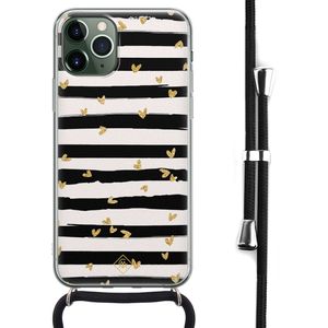 iPhone 11 Pro Max hoesje met koord - Crossbody - Hart streepjes