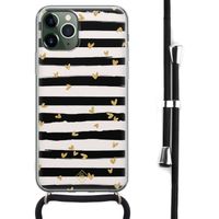 iPhone 11 Pro Max hoesje met koord - Crossbody - Hart streepjes