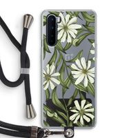 Wit bloemenpatroon: OnePlus Nord Transparant Hoesje met koord Wit bloemenpatroon: OnePlus Nord Transparant Hoesje met koord