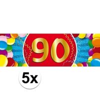 5x 90 Jaar leeftijd stickers verjaardag versiering   -