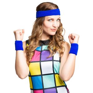 Foute 80s/90s party verkleed accessoire zweetbandjes set - blauw - jaren 80/90 thema feestje