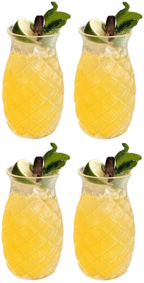 Cookinglife Cocktailglazen / Tiki Ananas Glazen + Herbruikbare Rietjes Zomers Fruit - 4 Stuks