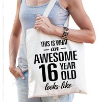 Awesome 16 year / geweldig 16 jaar cadeau tas wit voor dames en heren - Feest Boodschappentassen - thumbnail