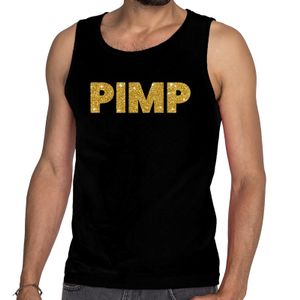 Gouden pimp glitter tanktop / mouwloos shirt zwart heren