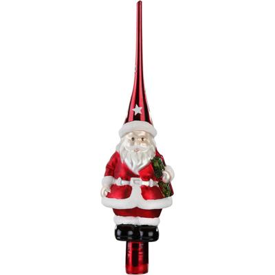 Kerstboom piek - rood - glas - 28 cm - kerstman vorm - kerstboompiek