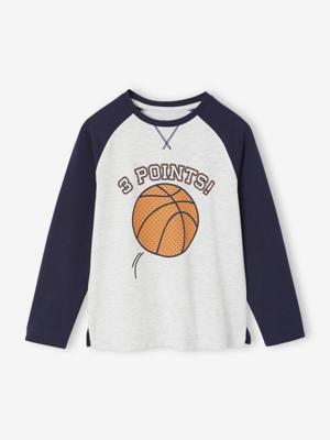 T-shirt met contrasterende lange mouwen voor jongens gemêleerd wit